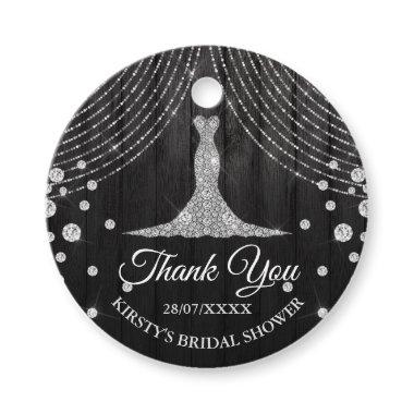 Silver Black Diamond Dress Bridal Shower Favor Tags