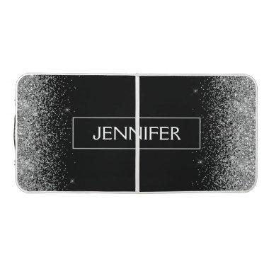 Silver Black Glitter Girly Monogram Name Beer Pong Table