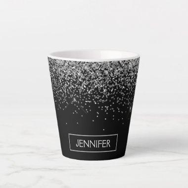 Silver Black Glitter Girly Monogram Name Latte Mug
