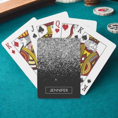 Silver Black Glitter Girly Monogram Name Poker