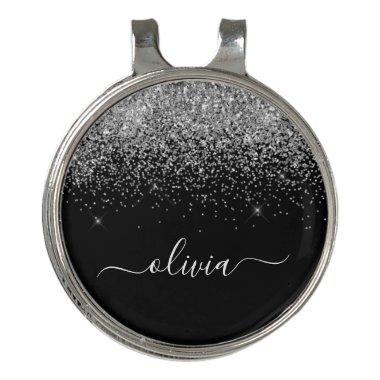 Silver Black Glitter Luxury Monogram Name Golf Hat Clip