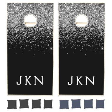 Silver Black Glitter Monogram Girly Name Initials Cornhole Set