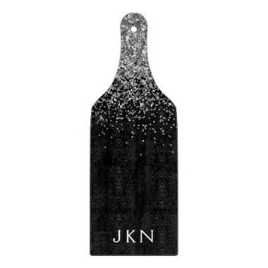 Silver Black Glitter Monogram Girly Name Initials Cutting Board
