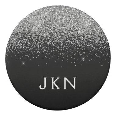 Silver Black Glitter Monogram Girly Name Initials Eraser