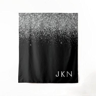Silver Black Glitter Monogram Girly Name Initials Tapestry