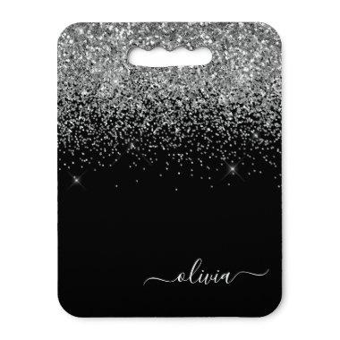 Silver Black Glitter Music Concert Monogram Name Seat Cushion