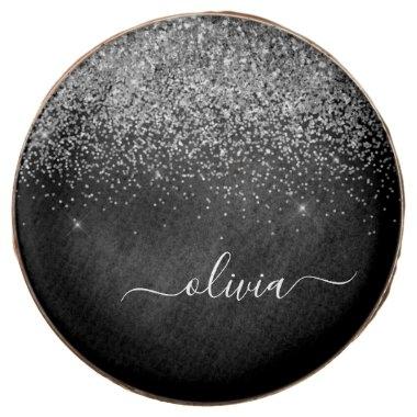 Silver Black Glitter Script Monogram Girly Name Chocolate Covered Oreo