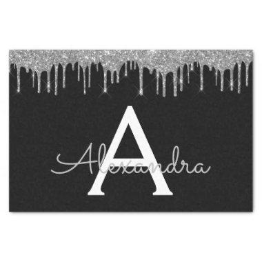 Silver Black Luxury Glitter Glam Monogram Name Tissue Paper