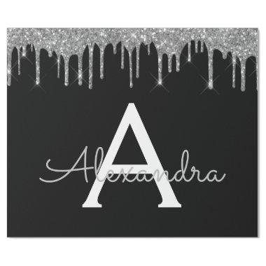 Silver Black Luxury Glitter Glam Monogram Name Wrapping Paper