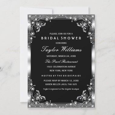 Silver & Black Pearl Vintage Glamour Bridal Shower Invitations