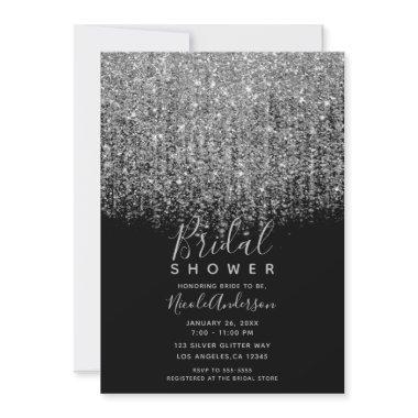 Silver & Black Sparkly Glitter Bridal Shower Invitations