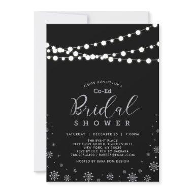 Silver & Black | String Lights Co-ed Bridal Shower Invitations