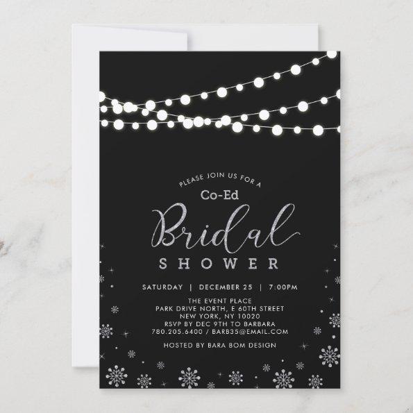 Silver & Black | String Lights Co-ed Bridal Shower Invitations