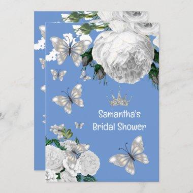 Silver blue and white elegant roses bridal shower Invitations