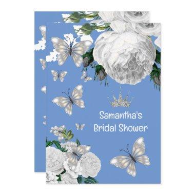 Silver blue and white elegant roses bridal shower Invitations