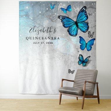 Silver Blue Butterfly Photo Backdrop Tapestries