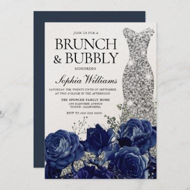 Silver Blue Dress Brunch & Bubbly Bridal Shower Invitations