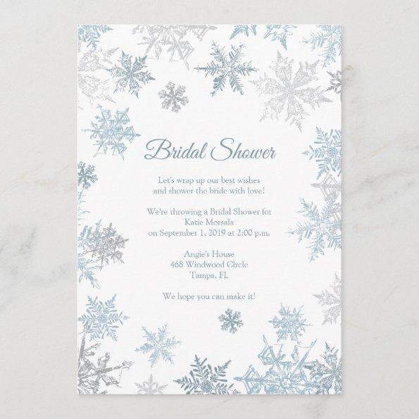 Silver Blue Snowflake Elegant Winter Bridal Shower Invitations