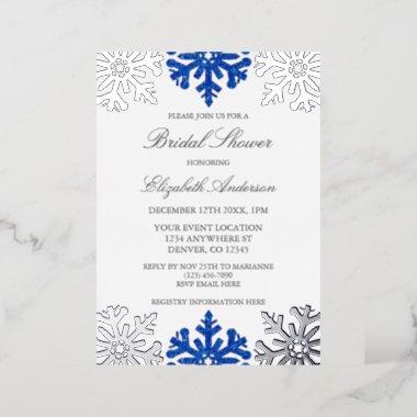 Silver Blue Snowflake Winter Bridal Shower Foil Invitations
