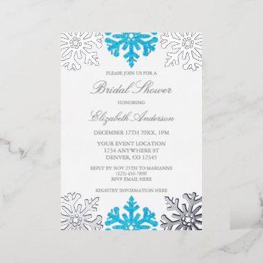 Silver Blue Snowflake Winter Bridal Shower Foil Invitations