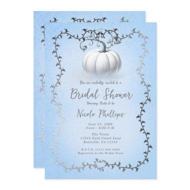 Silver & Blue Storybook White Pumpkin Bridal Invitations