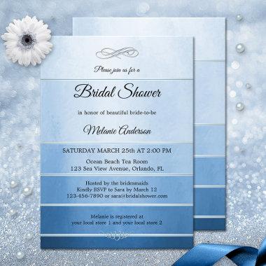 Silver Blue Striped Tone on Tone Bridal Shower Invitations
