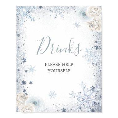 Silver Blue Winter Snowflake  Drinks Poster