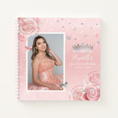 Silver Blush Pink Photo Quinceanera Guest Notebook