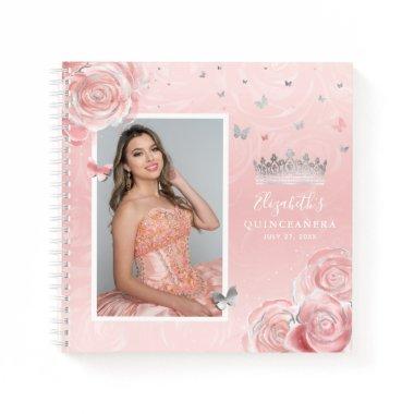 Silver Blush Pink Photo Quinceanera Guest Notebook