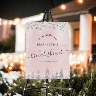 Silver blush pink snow pine welcome bridal shower foam board