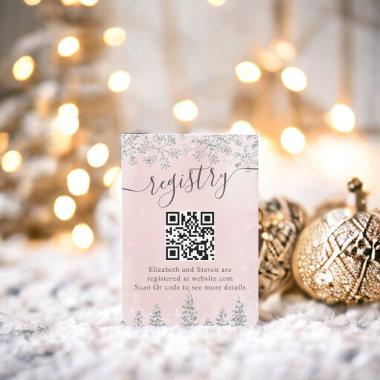 Silver blush pink snow pine winter bridal registry enclosure Invitations