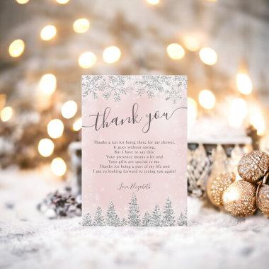Silver blush pink snow pine winter bridal shower thank you Invitations