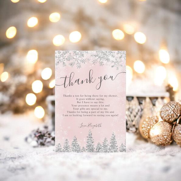 Silver blush pink snow pine winter  thank you