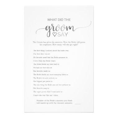 Silver Calligraphy What Did the Groom Say Game Flyer