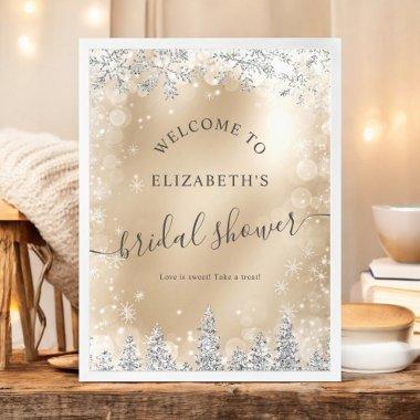 Silver chic gold snow pine welcome  poster