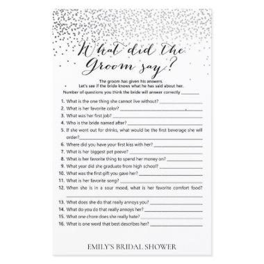 Silver Confetti Bridal Shower Game PRINTED