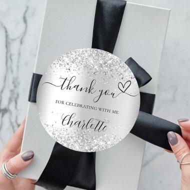 Silver confetti thank you classic round sticker