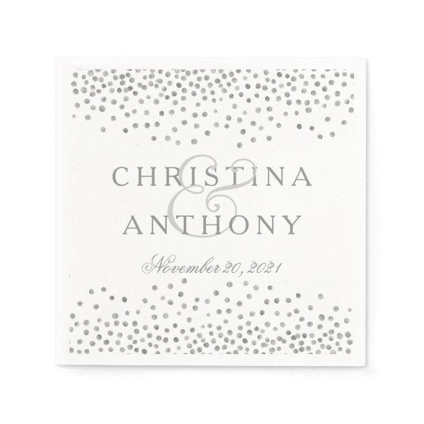Silver Confetti Wedding Personalized Napkin