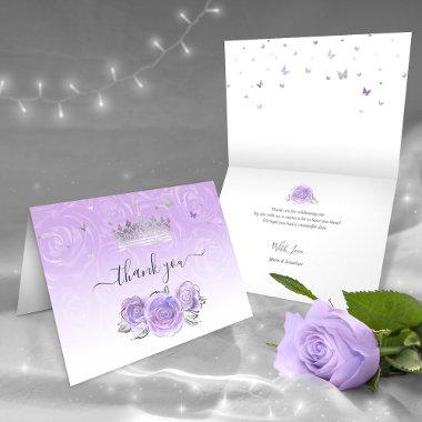 Silver Crown Light Purple Rose Elegant Folded Thank You Invitations
