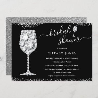 Silver Diamond Bubbly Bridal Shower Invitations