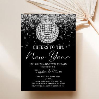 Silver Disco Ball Cheers New Years Eve Party Invitations