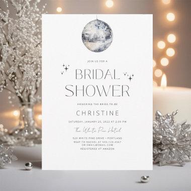 Silver Disco Ball Sparkle Bridal Shower Invitations