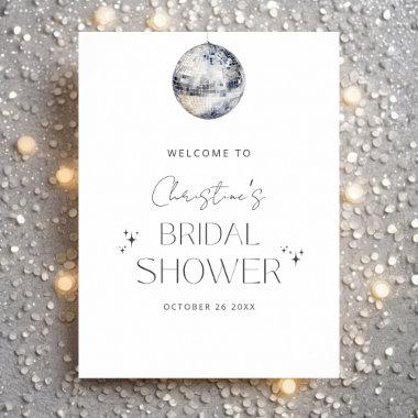 Silver Disco Retro Dancing Bridal Shower Welcome Poster
