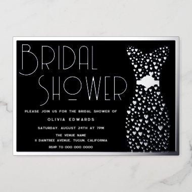 Silver Dress Black Bridal Shower Foil Invitations