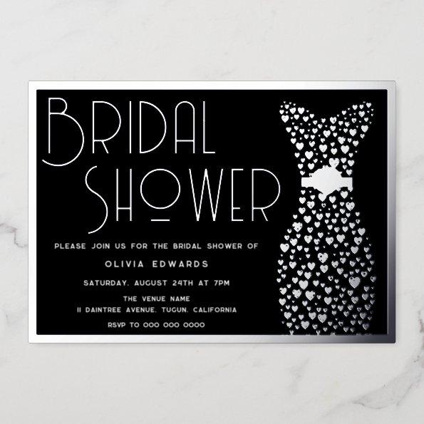Silver Dress Black Bridal Shower Foil Invitations