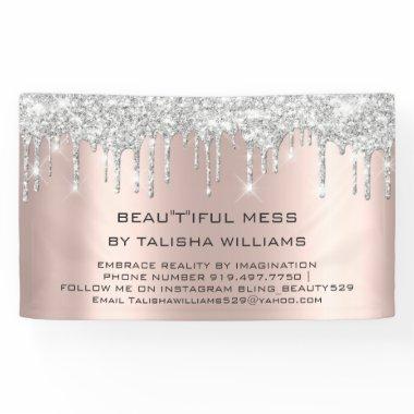 Silver Drip Rose Gold Blush Eyelash Beautiful Mess Banner