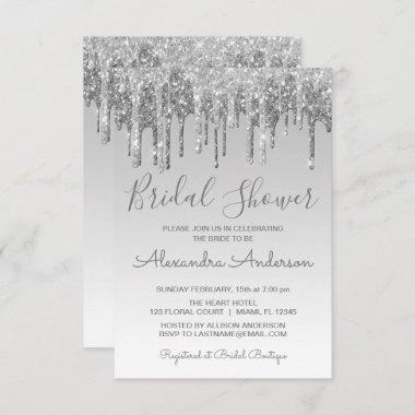 Silver Dripping Glitter Bridal Shower Invitations