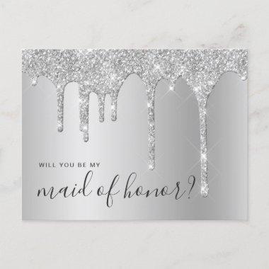 Silver drips will you be my maid of honor invitation postInvitations