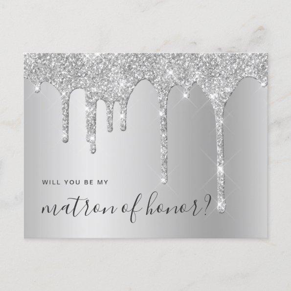 Silver drips will you be my matron of honor invitation postInvitations