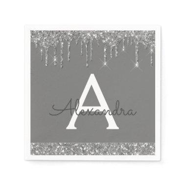 Silver Elegant Modern Monogram Birthday Napkins
